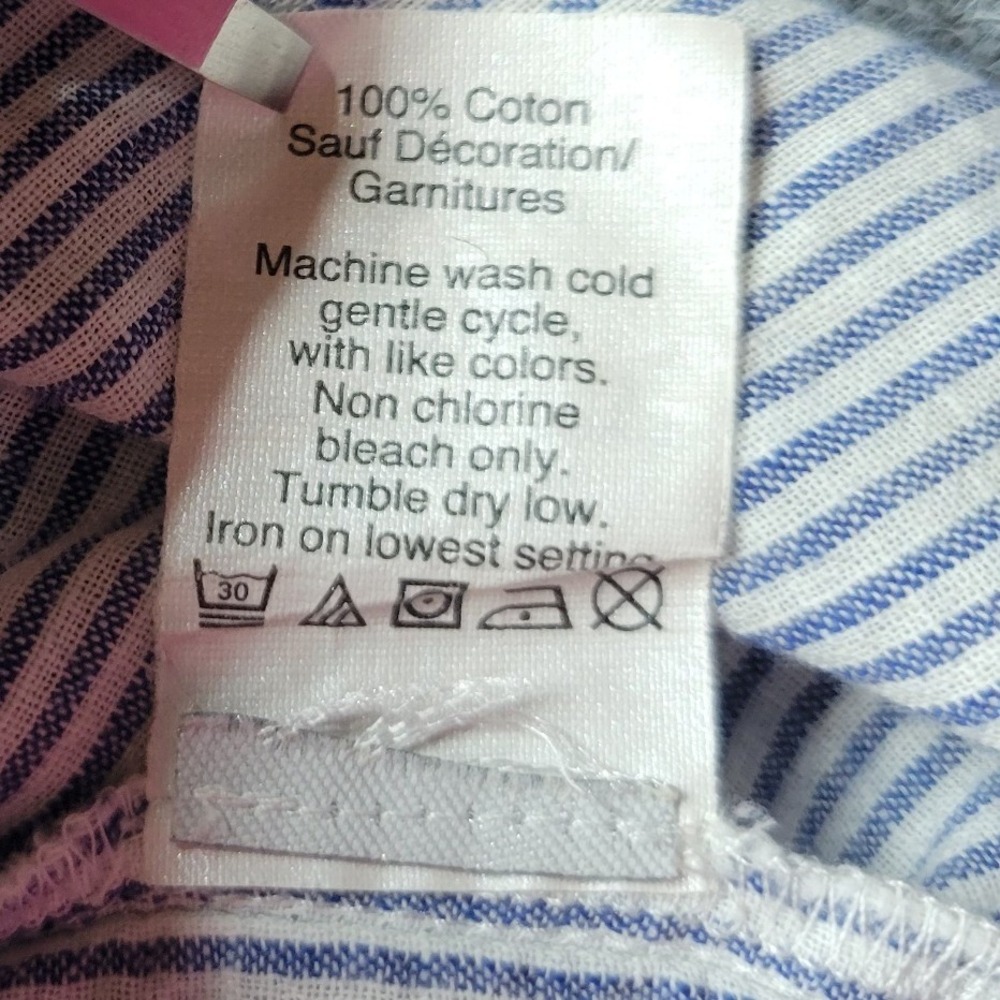 Madewell Embroidered Stripe Peasant Top Blue White Short Sleeve G4356 Medium - Picture 6 of 15
